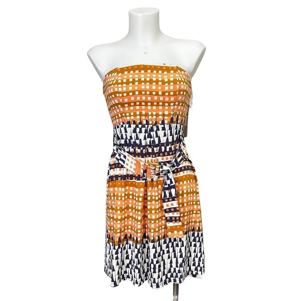 LAVAND Multicolor Retro Print Belted Tank‎ Tube Mini Dress size Small New